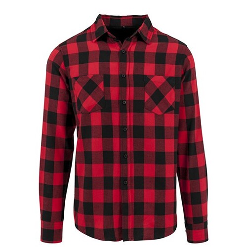 Build Your Brand Checked Flannel Shirt (Black-Red, S)