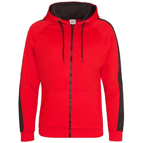 Just Hoods Sports Polyester Zoodie (Fire Red, Jet Black, S)