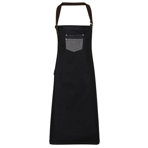 Division Waxed Look Denim Bib Apron With Faux Leather