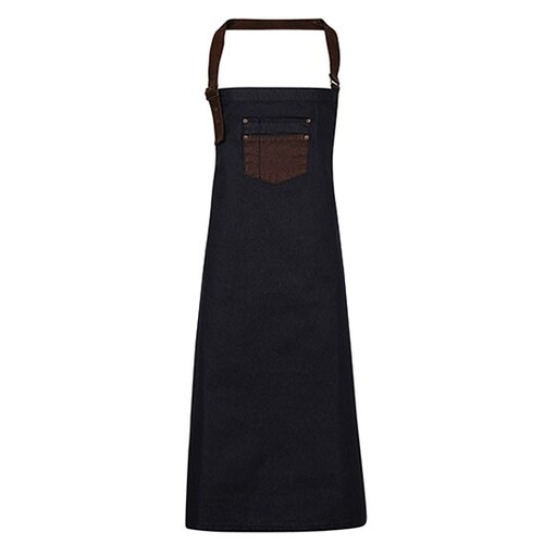 Division Waxed Look Denim Bib Apron With Faux Leather