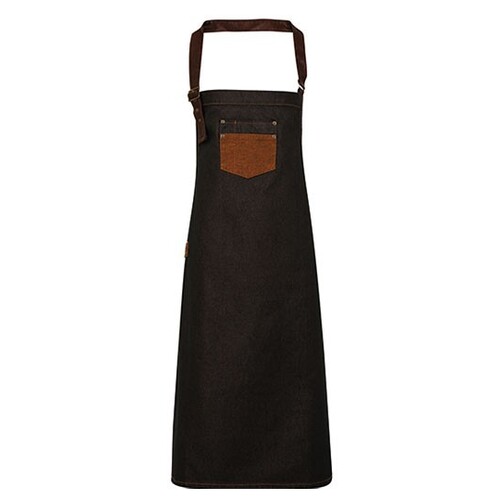 Division Waxed Look Denim Bib Apron With Faux Leather