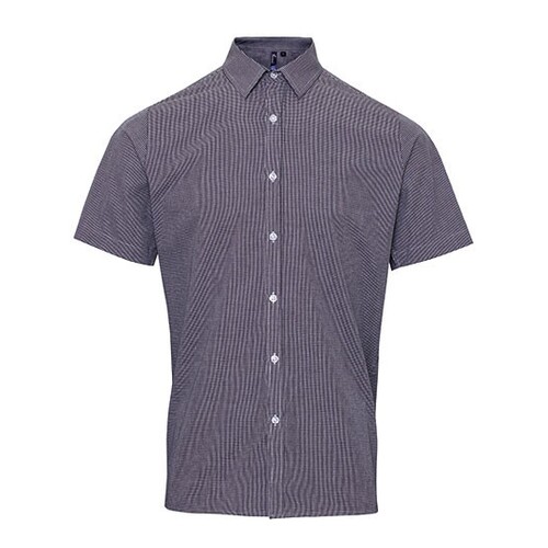 Premier Workwear Men´s Microcheck (Gingham) Short Sleeve Cotton Shirt (Black (ca. Pantone Black C), White, XS)