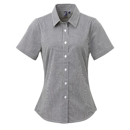 Ladies` Microcheck (Gingham) Short Sleeve Cotton Shirt