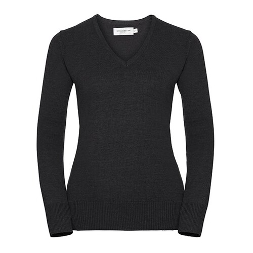 Russell Collection Ladies´ V-Neck Knitted Pullover (Charcoal Marl, XXS)