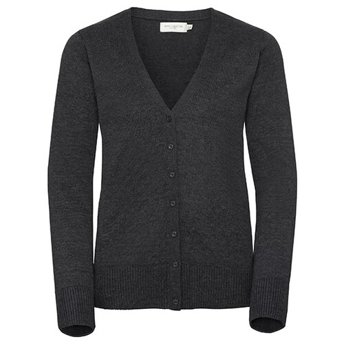 Russell Collection Ladies´ V-Neck Knitted Cardigan (Charcoal Marl, XXS)