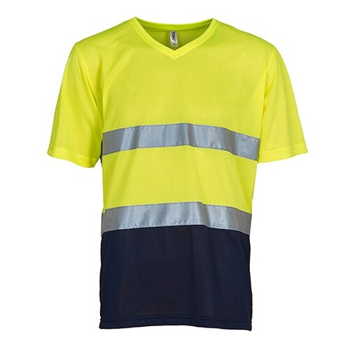 YOKO Hi-Vis Top Cool Super Light V-Neck T-Shirt (Hi-Vis Yellow, Navy, S)