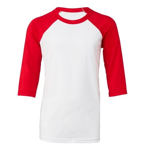 Canvas Youth 3/4 Sleeve Baseball Tee (White, Red, L (14/16 Jahre))
