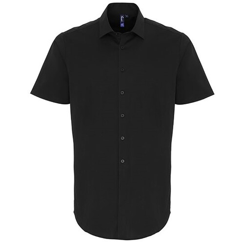 Premier Workwear Men´s Stretch Fit Poplin Short Sleeve Cotton Shirt (Black (ca. Pantone Black C), XS)
