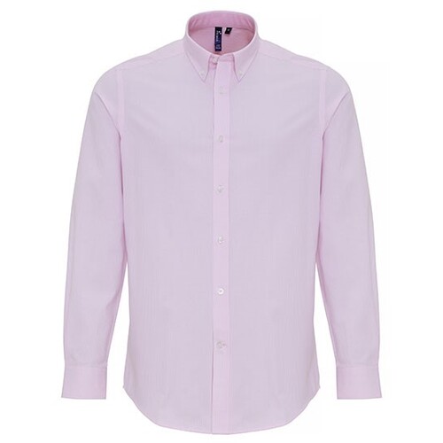 Premier Workwear Men´s Cotton Rich Oxford Stripes Shirt (White, Pink (ca. Pantone 1895C), S)