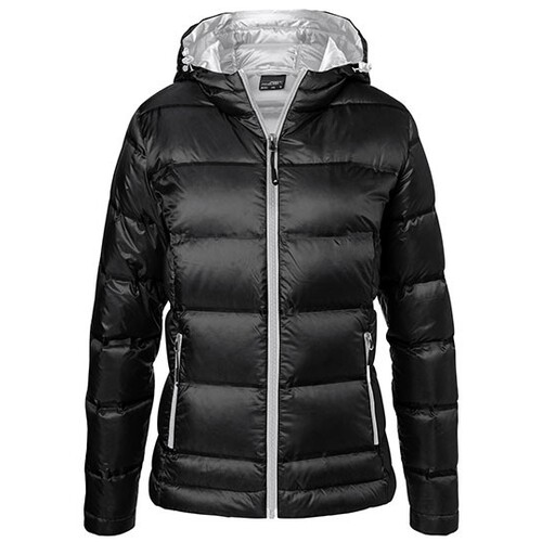 James&Nicholson Ladies´ Hooded Down Jacket (Black, Silver (Solid), XS)