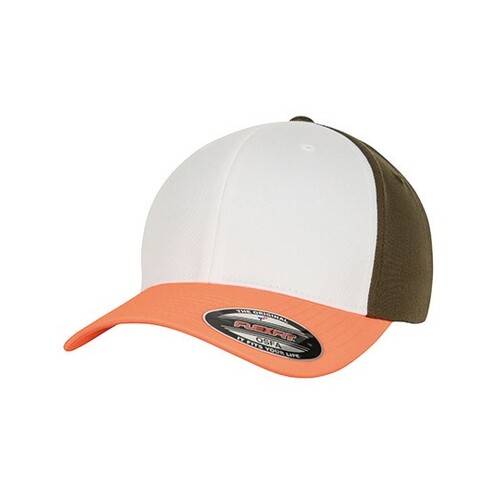 FLEXFIT 3-Tone Flexfit Cap (Neon Orange, White, Olive, L/XL)