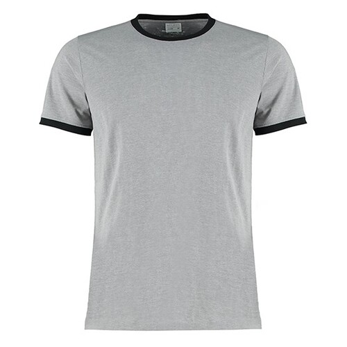 Kustom Kit Fashion Fit Ringer Tee (Light Grey Marl, Black, XXL)