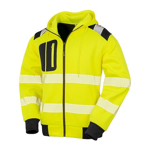 Result Genuine Recycled Recycled Zipped Safety Hoody (Fluorescent Yellow, Black, S)