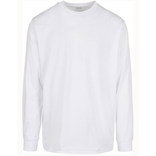 Build Your Brand Organic Long Sleeve With Cuffrib (White, S)