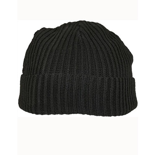 Build Your Brand Recycled Yarn Fisherman Beanie (Black, One Size)