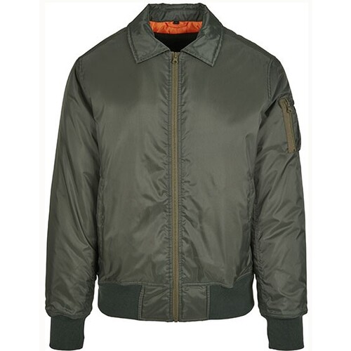 Build Your Brand Collar Bomber Jacket (Dark Olive, 5XL)