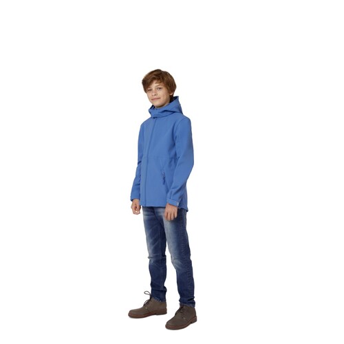 B&C COLLECTION Kids´ Hooded Softshell Jacket (Azure, 5/6 (110/116))