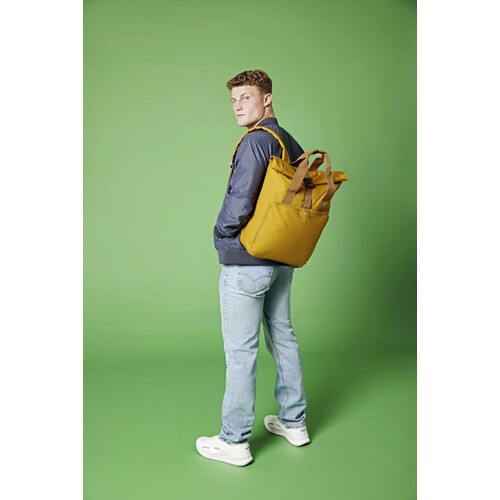 Sac à dos pour ordinateur portable BagBase Recycled Twin Handle Roll-Top Backpack (Mustard, 30 x 44 x 14 cm)