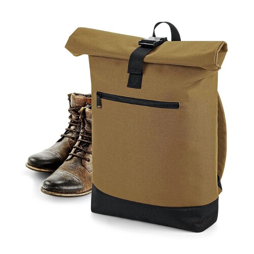 BagBase Roll-Top Backpack (Grey Marl, Black, 32 x 44 x 13 cm)