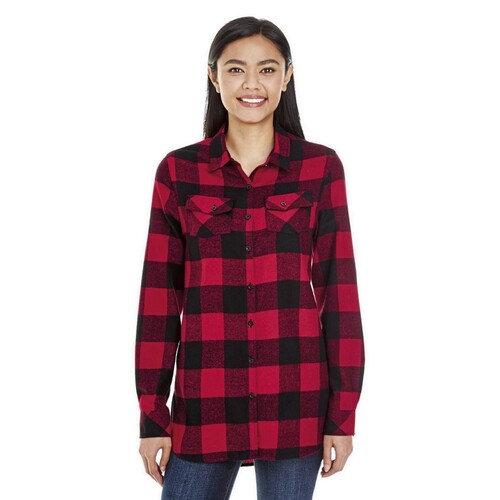 Burnside Ladies´ Woven Plaid Flannel Shirt (Red - Black (Checked), 3XL)