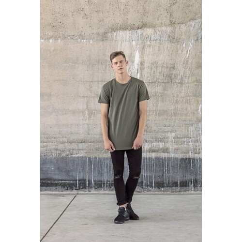 Build Your Brand Shaped Long Tee (Olive, S)