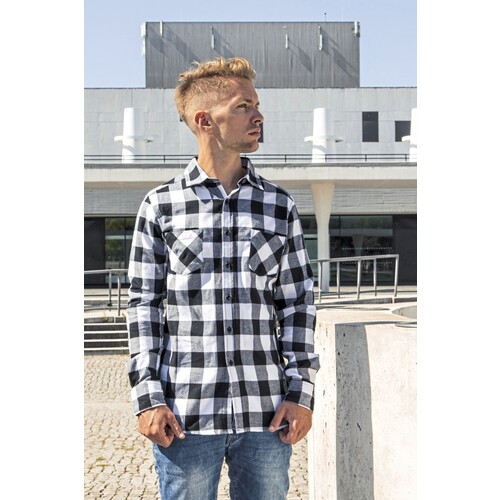 Build Your Brand Checked Flannel Shirt (Black-Red, S)