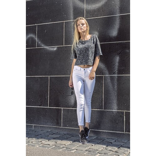 Ladies` Acid Washed Cropped Tee