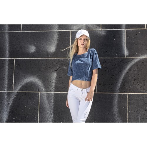 Ladies` Acid Washed Cropped Tee