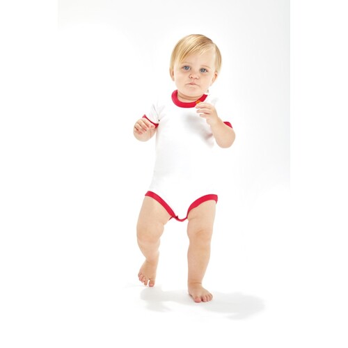 Babybugz Baby Ringer Bodysuit (White, Heather Grey Melange, 3-6 Monate)