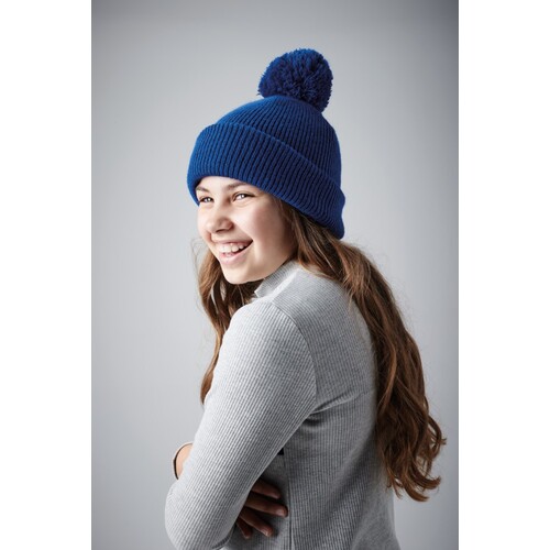 Beechfield Junior Reflective Bobble Beanie (French Navy, One Size)