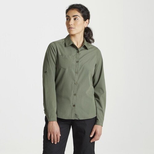 Craghoppers Expert Camisa Manga Larga Kiwi Mujer (Dark Cedar Green, 12)