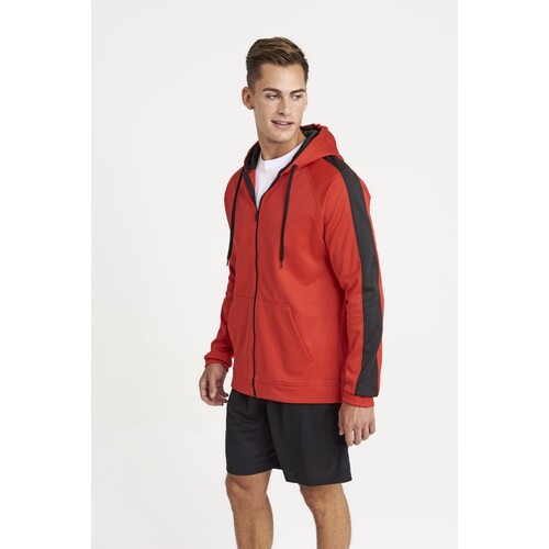 Just Hoods Sports Polyester Zoodie (Fire Red, Jet Black, S)