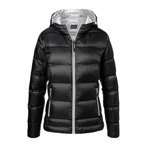 James&Nicholson Ladies´ Hooded Down Jacket (Black, Silver (Solid), XS)