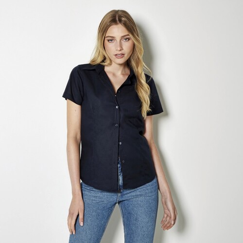 Kustom Kit Women´s Tailored Fit Workwear Oxford Shirt Short Sleeve (Black, 48 (4XL/22))