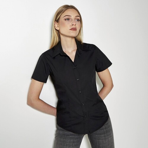 Kustom Kit Women´s Classic Fit Workforce Poplin Shirt Short Sleeve (Black, 34 (XS/8))