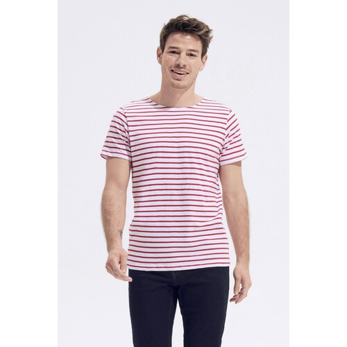 SOL´S Men´s Round Neck Striped T-Shirt Miles (White, Red, S)