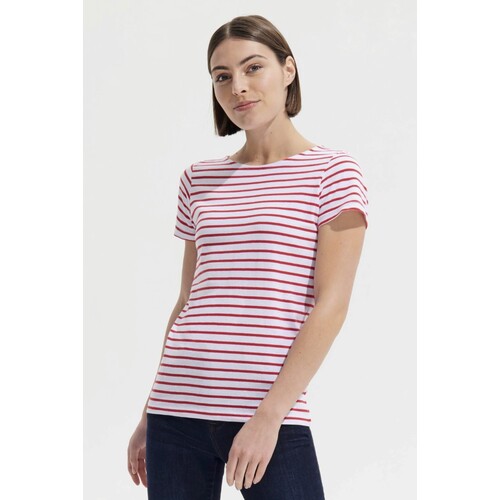 SOL´S Women´s Round Neck Striped T-Shirt Miles (White, Navy, XS)