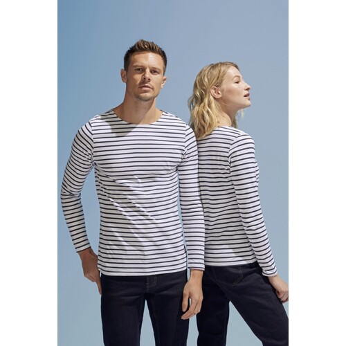 SOL´S Men´s Long Sleeve Striped T-Shirt Marine (White, Navy, S)