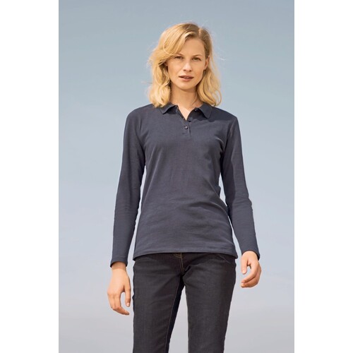 SOL´S Women´s Long-Sleeve Piqué Polo Shirt Perfect (Charcoal Melange, S)