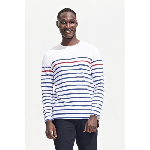 SOL'S Men's Long Sleeve Striped T-Shirt Matelot (White, Royal Blue, Red, M)