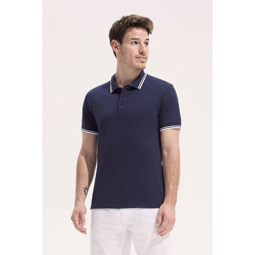 SOL´S Men´s Polo Shirt Pasadena (White, Navy, 3XL)