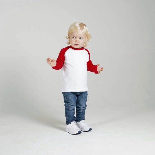 Larkwood Long Sleeved Baseball T-Shirt (White, Red, 3-4 years)