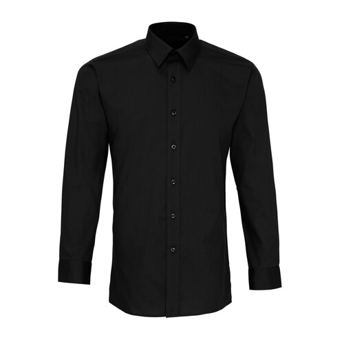 Premier Workwear Men´s Long Sleeve Fitted Poplin Shirt (Black (ca. Pantone Black C), 37 (14H))