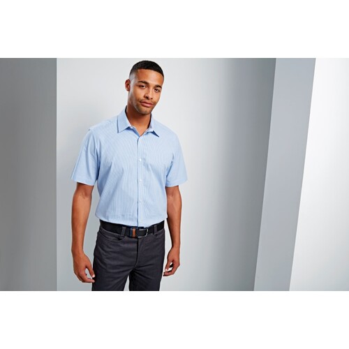 Premier Workwear Men´s Microcheck (Gingham) Short Sleeve Cotton Shirt (Red, White, 3XL)