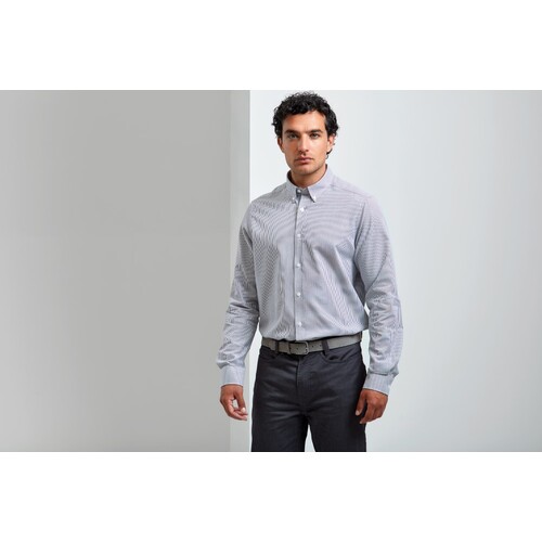 Premier Workwear Men´s Cotton Rich Oxford Stripes Shirt (White, Pink (ca. Pantone 1895C), S)