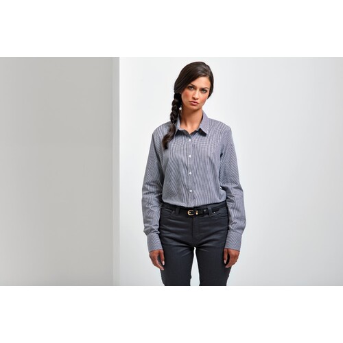 Camisa de algodón de manga larga con microcheck (guinga) para mujer
