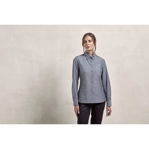 Camisa de manga larga de cambray orgánico de comercio justo para mujer