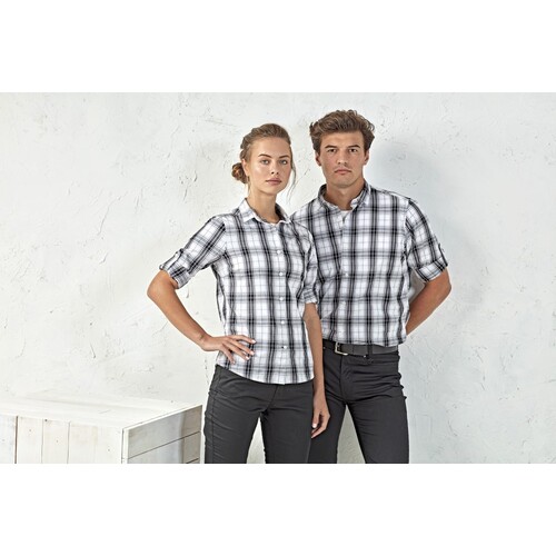 Premier Workwear Women´s Ginmill Check Long Sleeve Cotton Shirt (Black (ca. Pantone Black C), White, XS)