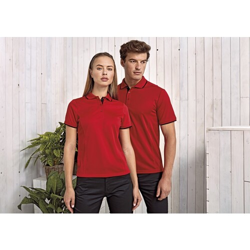 Premier Workwear Women´s Contrast Coolchecker® Polo (Black (ca. Pantone Black C), Orange (ca. Pantone 1655C), XS)