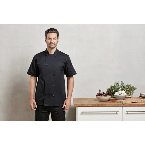 Premier Workwear Short Sleeve Chef´s Jacket (Steel (ca. Pantone 7545C), XS)
